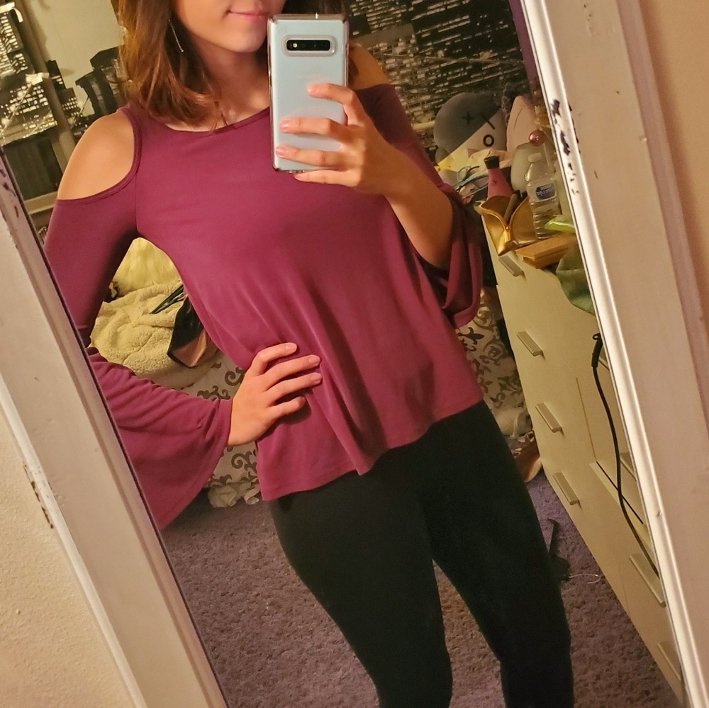 Aeropostale Off-the-Shoulder Bell Sleeve Shirt